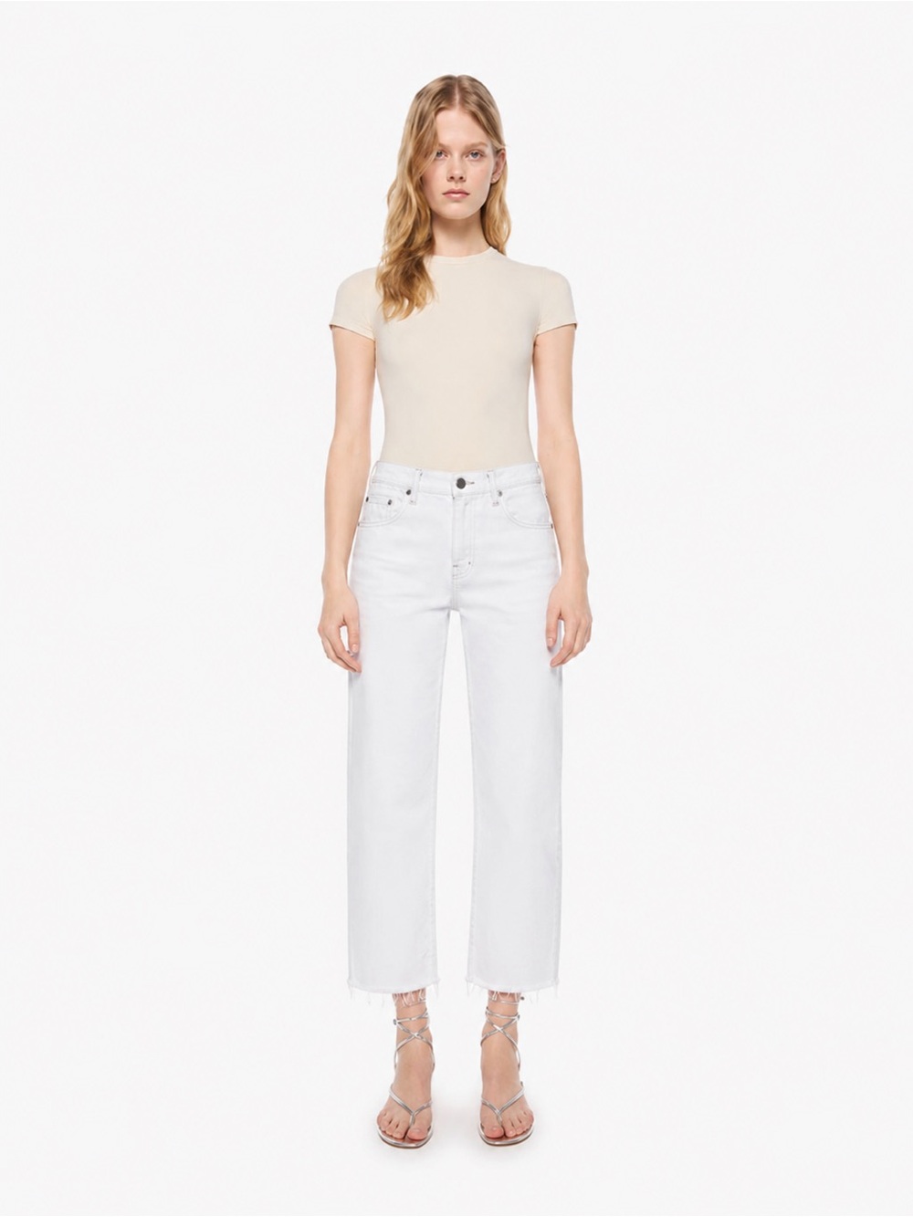 Superdown White Ankle Length Jeans Raw Hem Cotton Size 30